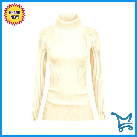 Sweaters - Ribbed Turtleneck Sweater Fitted Knitted Pullover Chic Minimal Y2K